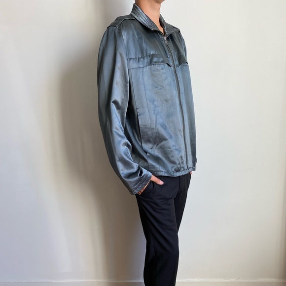 DKNY Gray Metallic Satin Zip Bomber Jacket M - Picture 3 of 13